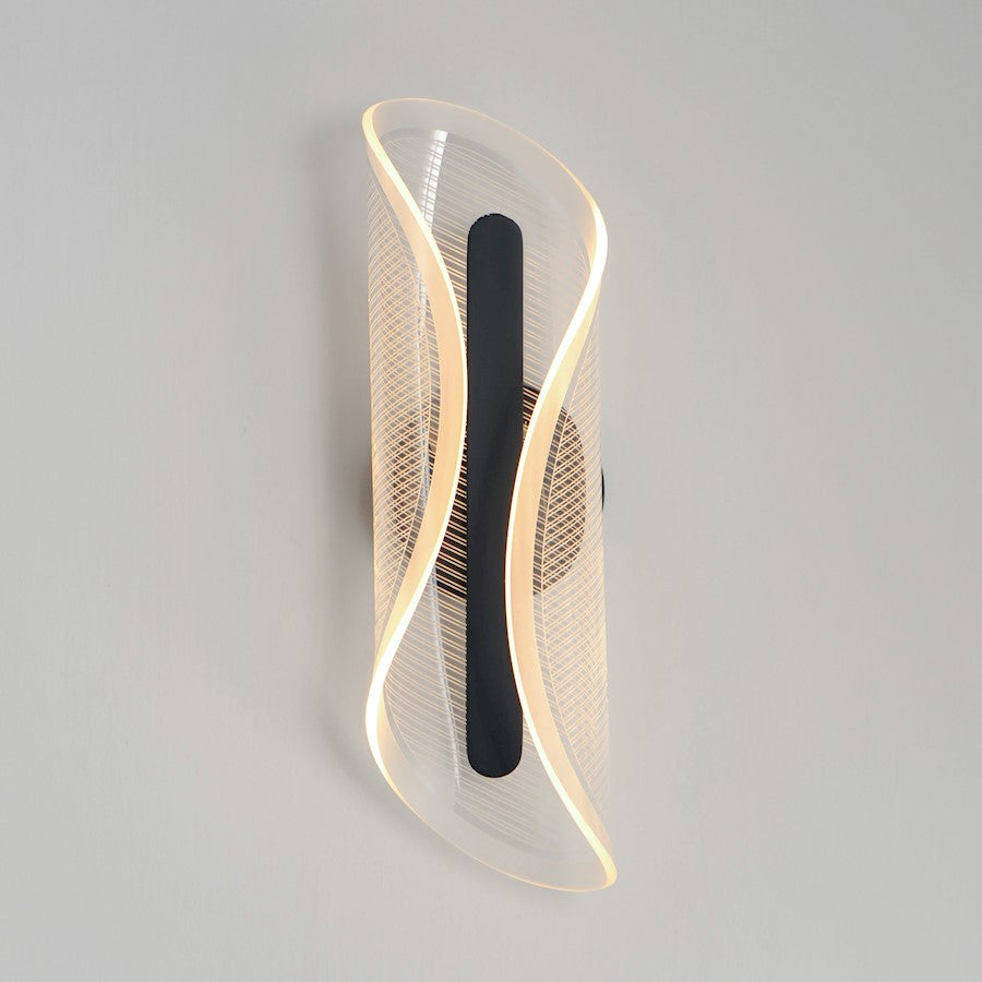 ET2 Lighting Manta 1Lt 17" LED Wall Sconce, Black/Clear Ribbed