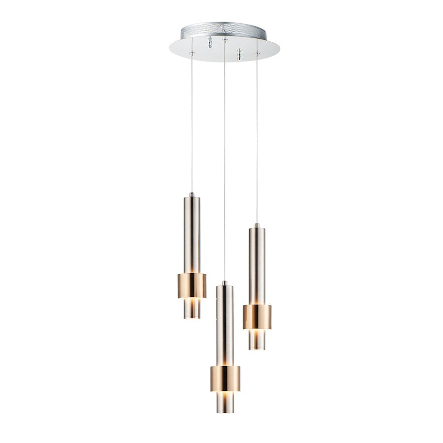 ET2 Lighting Reveal LED 3-Light Pendant in Satin Nickel/Satin Brass