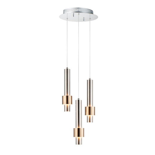 ET2 Lighting Reveal LED 3-Light Pendant in Satin Nickel/Satin Brass