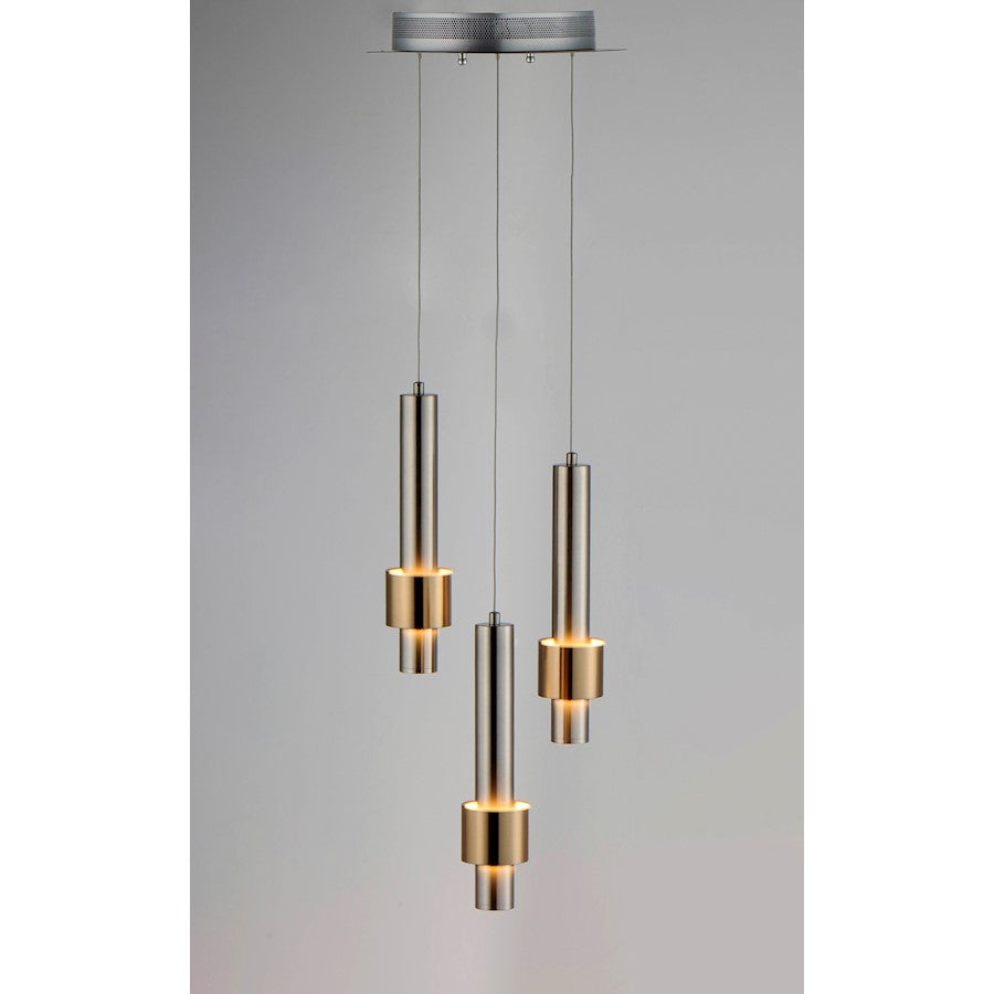 ET2 Lighting Reveal LED 3-Light Pendant in Satin Nickel/Satin Brass