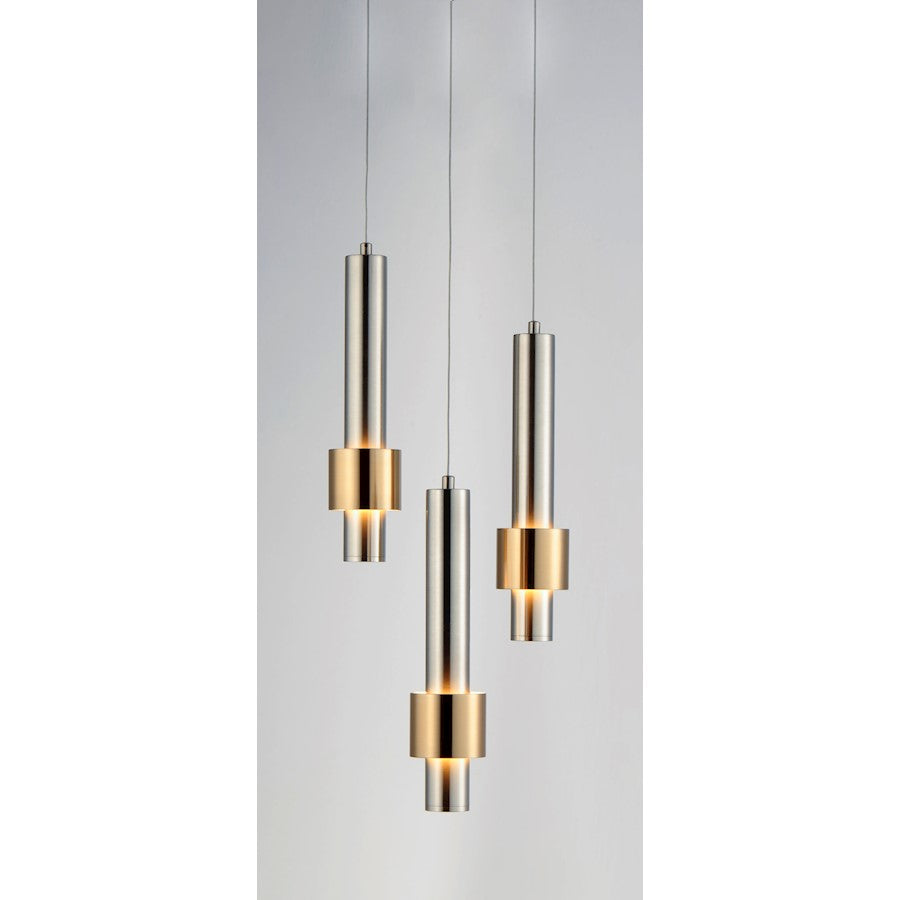 ET2 Lighting Reveal LED 3-Light Pendant in Satin Nickel/Satin Brass