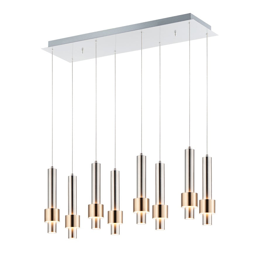 ET2 Lighting Reveal LED 8-Light Pendant in Satin Nickel/Satin Brass