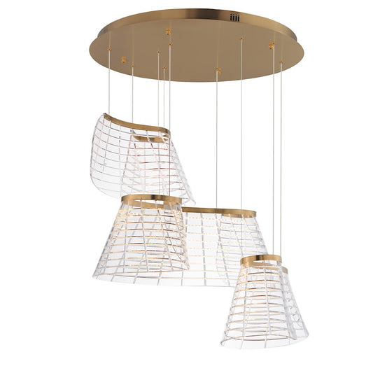 ET2 Lighting Tartan 3 Light LED Pendant, Champagne/Heavy Faceted