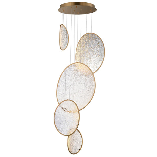 ET2 Moonscapes 27in 5-Light LED Pendant | Modern Brushed Champagne and Acrylic | Dining Room & Foyer | 26.75 x 21 x 55.75 in | Model E24976-BCN