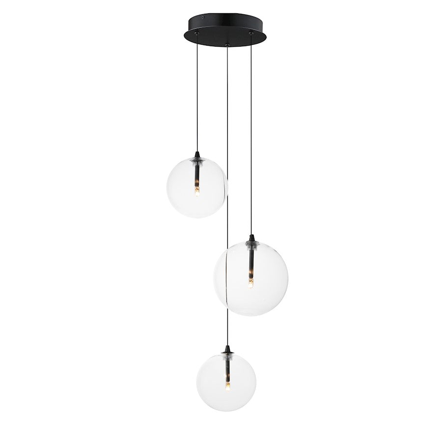 ET2 Lighting Global 3 Light LED Pendant, Black/Clear