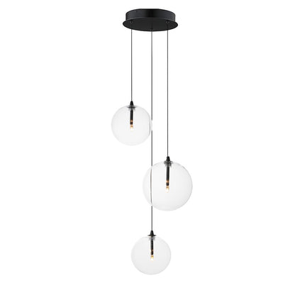 ET2 Lighting Global 3 Light LED Pendant, Black/Clear