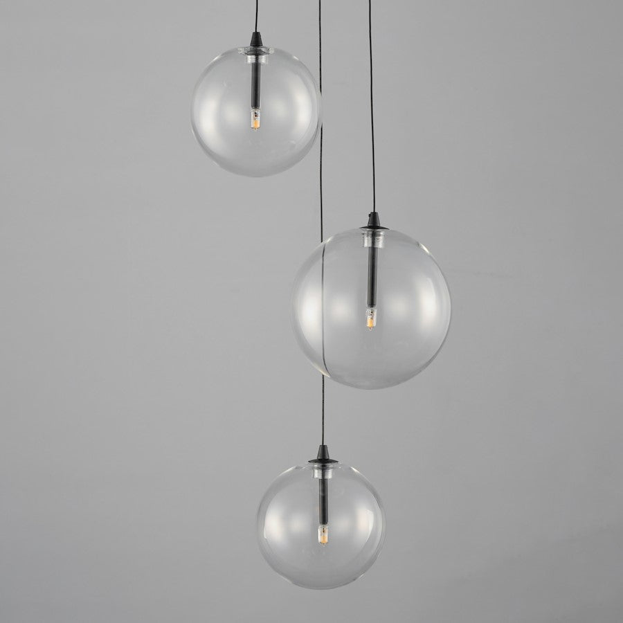 ET2 Lighting Global 3 Light LED Pendant, Black/Clear