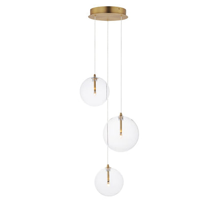 ET2 Lighting Global 3 Light LED Pendant, Brass/Clear