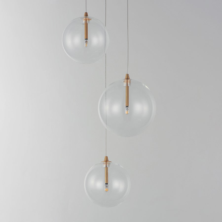 ET2 Lighting Global 3 Light LED Pendant, Brass/Clear