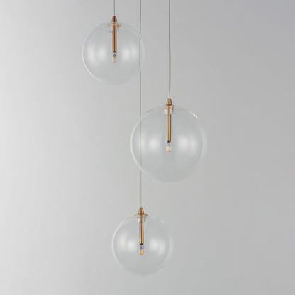 ET2 Lighting Global 3 Light LED Pendant, Brass/Clear