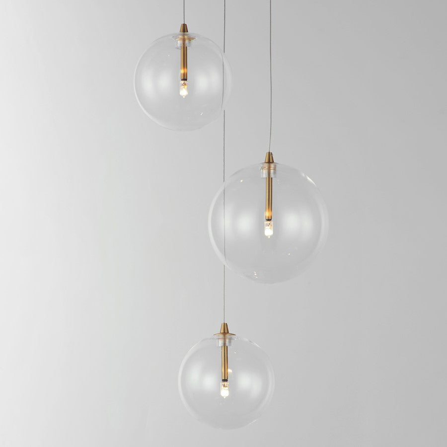 ET2 Lighting Global 3 Light LED Pendant, Brass/Clear
