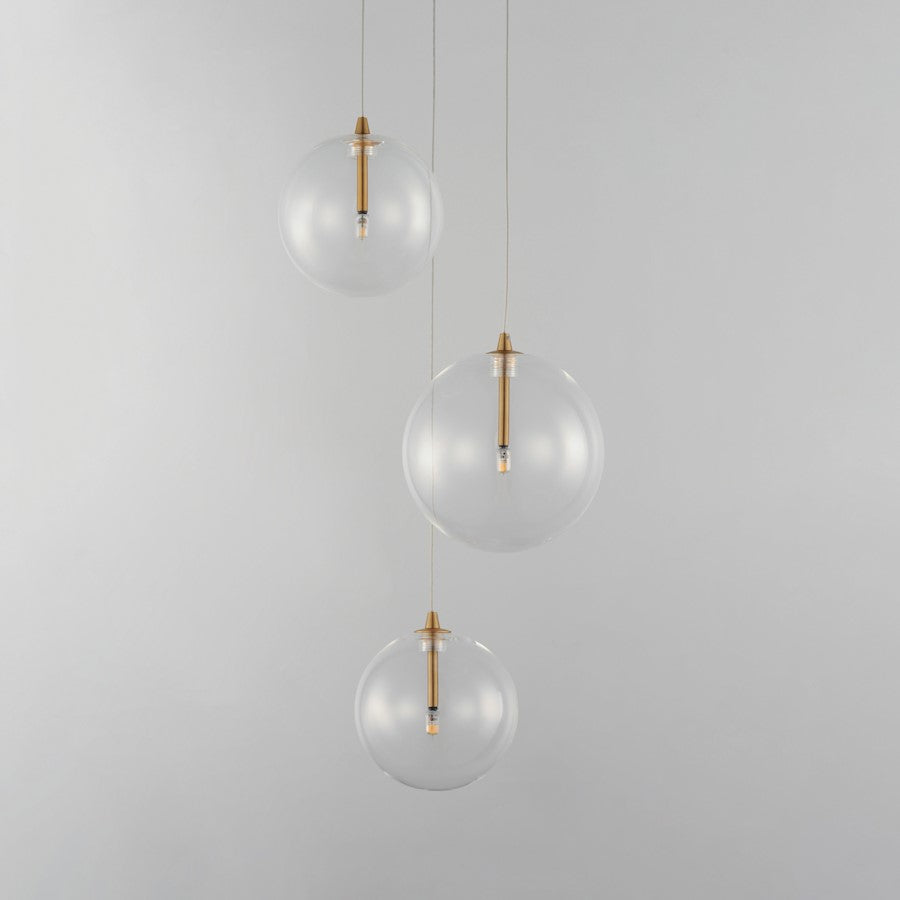 ET2 Lighting Global 3 Light LED Pendant, Brass/Clear
