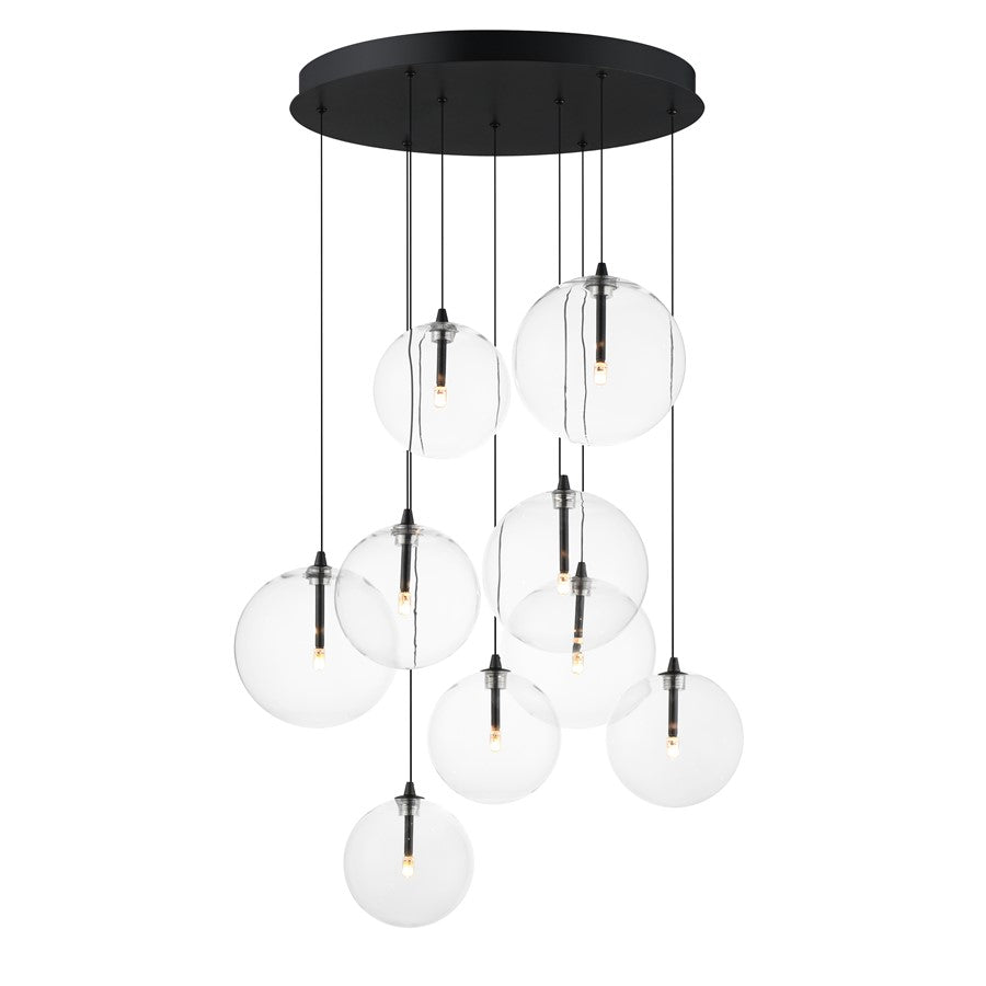 ET2 Lighting Global 9-Light LED Chandelier, Black/Clear