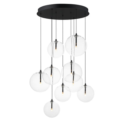 ET2 Lighting Global 9-Light LED Chandelier, Black/Clear