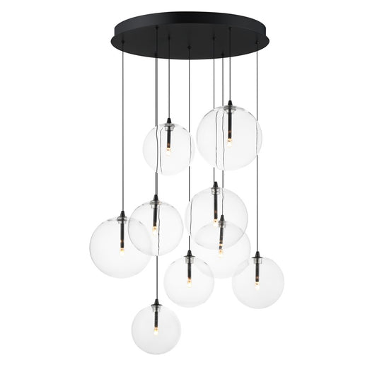 ET2 Lighting Global 9-Light LED Chandelier, Black/Clear
