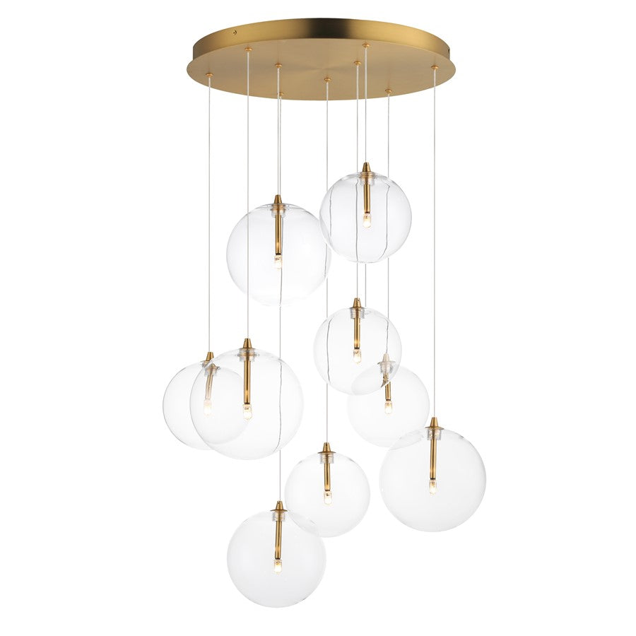 ET2 Lighting Global 9-Light LED Chandelier, Brass/Clear - E25077-18NAB