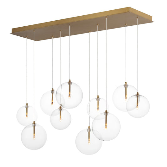 ET2 Lighting Global 10 Light LED Pendant, Brass/Clear