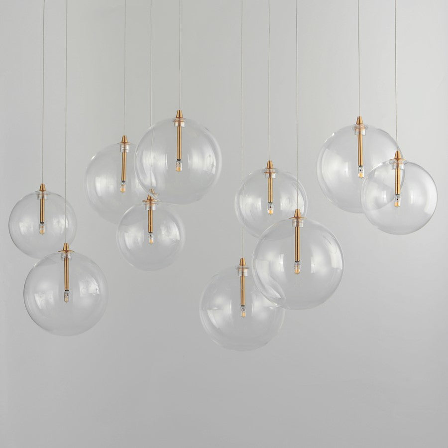 ET2 Lighting Global 10 Light LED Pendant, Brass/Clear