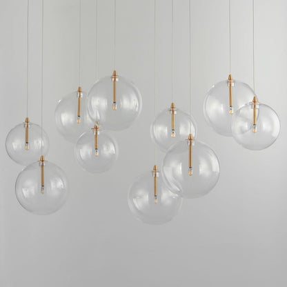 ET2 Lighting Global 10 Light LED Pendant, Brass/Clear