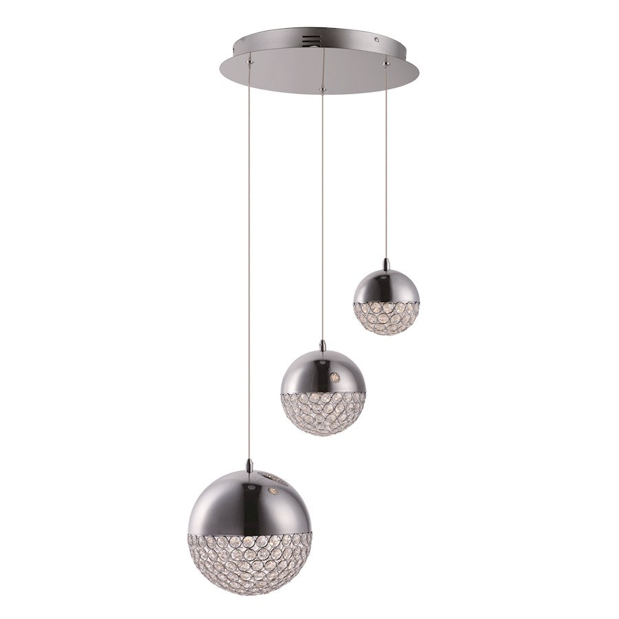 ET2 Lighting Eclipse 3 Light Single Pendant, Polished Chrome