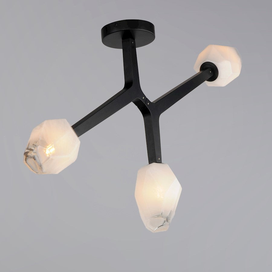 ET2 Lighting Blossom 3-Light Flush Mount, Clear/Frosted