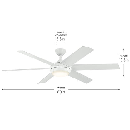 Kichler Mint 1 Light 60" Ceiling Fan, White/Satin Etched Cased Opal