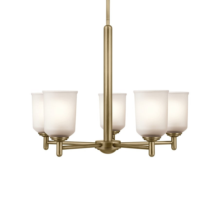 Kichler Shailene 5 Light Chandelier 1 Tier Medium, Brass/Clear Etched