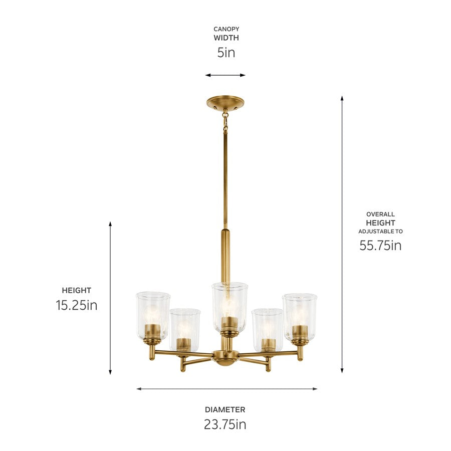 Kichler Shailene 5 Light Chandelier 1 Tier Medium, Brass/Clear Etched