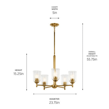 Kichler Shailene 5 Light Chandelier 1 Tier Medium, Brass/Clear Etched