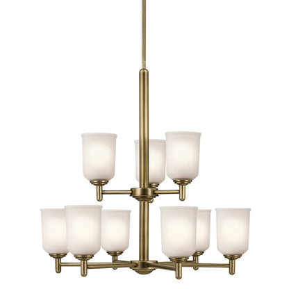 Kichler Shailene 9 Light Chandelier 2 Tier Large, Brass/Clear Etched