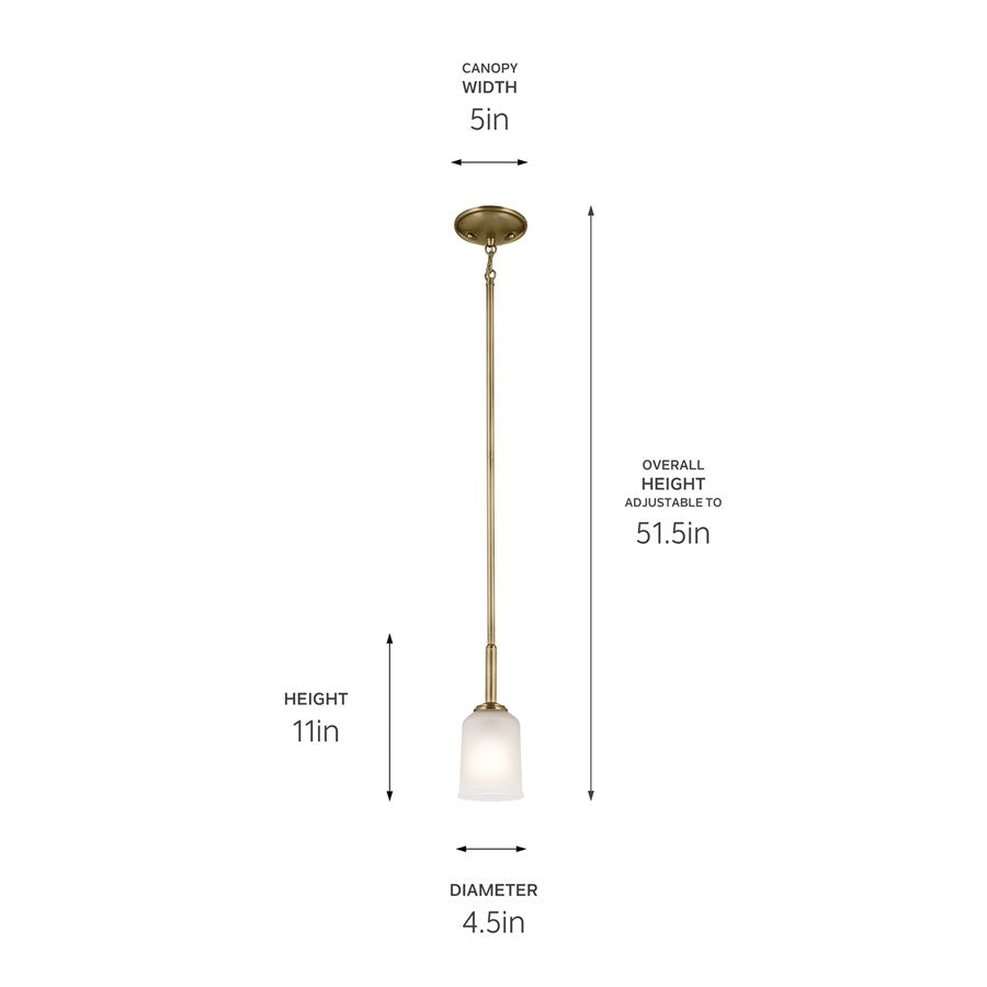 Kichler Shailene 1 Light Mini Pendant, Brass/Clear Etched