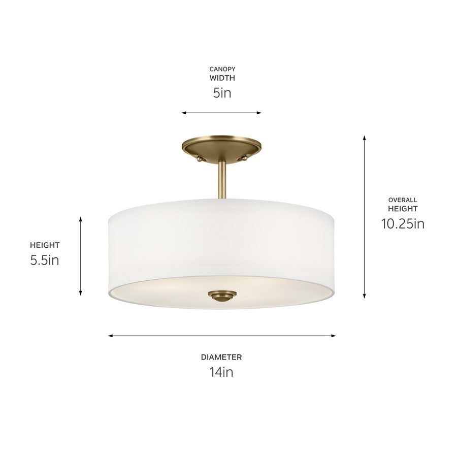 Kichler Shailene 3Lt 10" Semi Flush Light/100W, Brass/Clear Etched