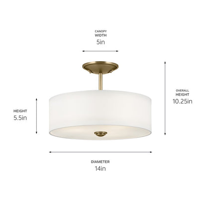 Kichler Shailene 3Lt 10" Semi Flush Light/100W, Brass/Clear Etched