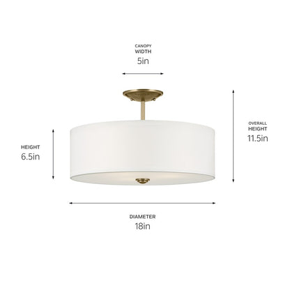 Kichler Shailene 3 Light 12" Semi Flush Light/75W, Brass/Clear Etched