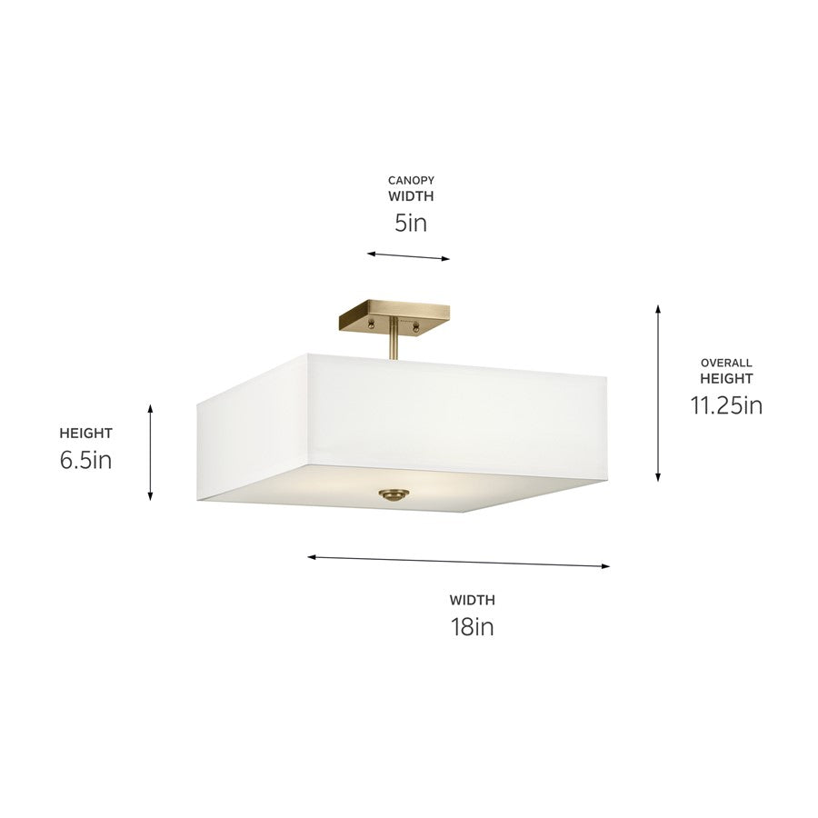 Kichler Shailene 3 Light 11" Semi Flush Light/75W, Brass/Clear Etched