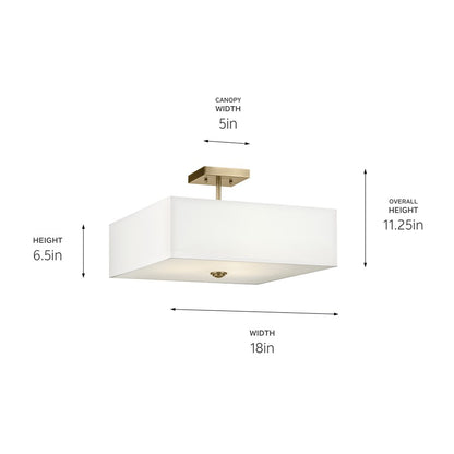 Kichler Shailene 3 Light 11" Semi Flush Light/75W, Brass/Clear Etched
