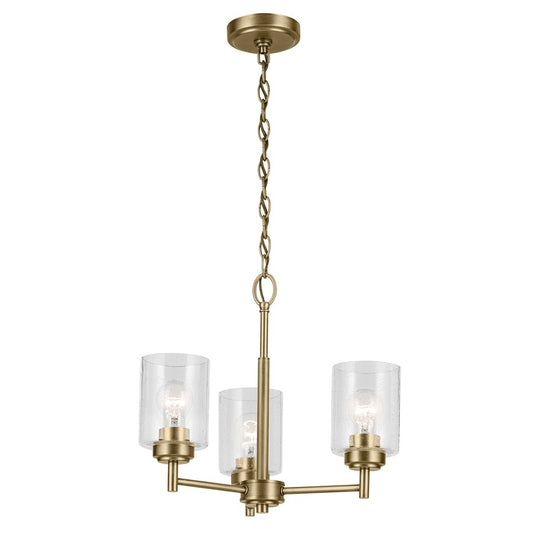 Kichler Winslow 3 Light Mini Chandelier, Natural Brass/Clear Seeded - 44029NBR