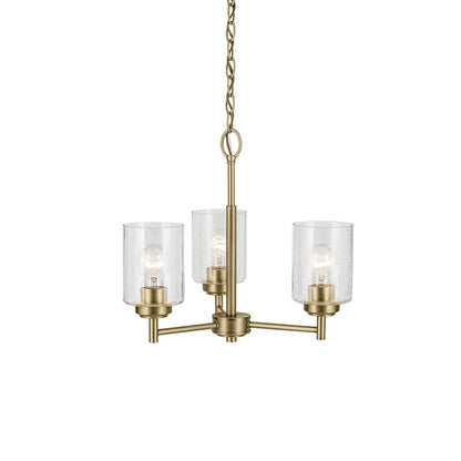 Kichler Winslow 3 Light Mini Chandelier, Natural Brass/Clear Seeded