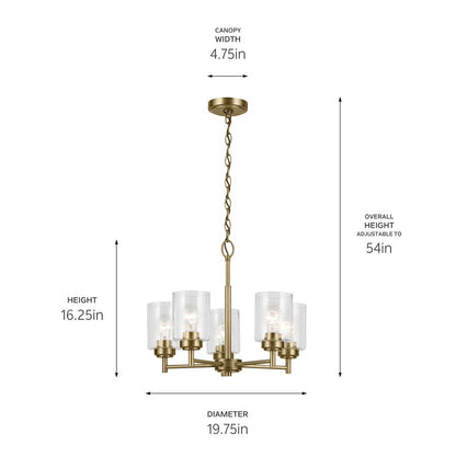 Kichler Winslow 5 Light Chandelier 1 Tier Small, Brass/Clear Seeded
