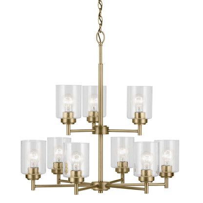 Kichler Winslow 9 Light Chandelier 2 Tier, Natural Brass/Clear Seeded