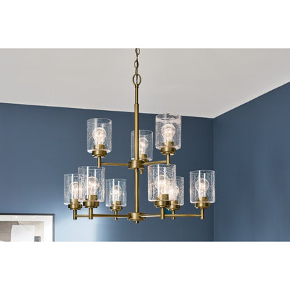 Kichler Winslow 9 Light Chandelier 2 Tier, Natural Brass/Clear Seeded