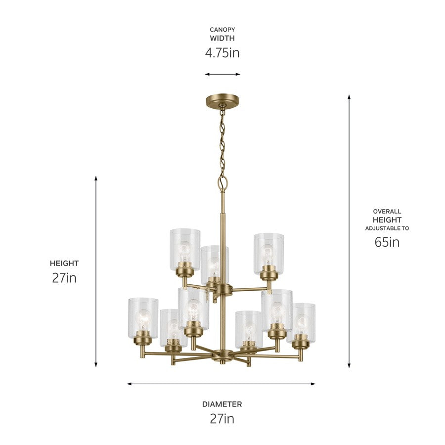 Kichler Winslow 9 Light Chandelier 2 Tier, Natural Brass/Clear Seeded