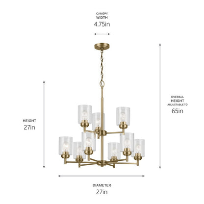 Kichler Winslow 9 Light Chandelier 2 Tier, Natural Brass/Clear Seeded
