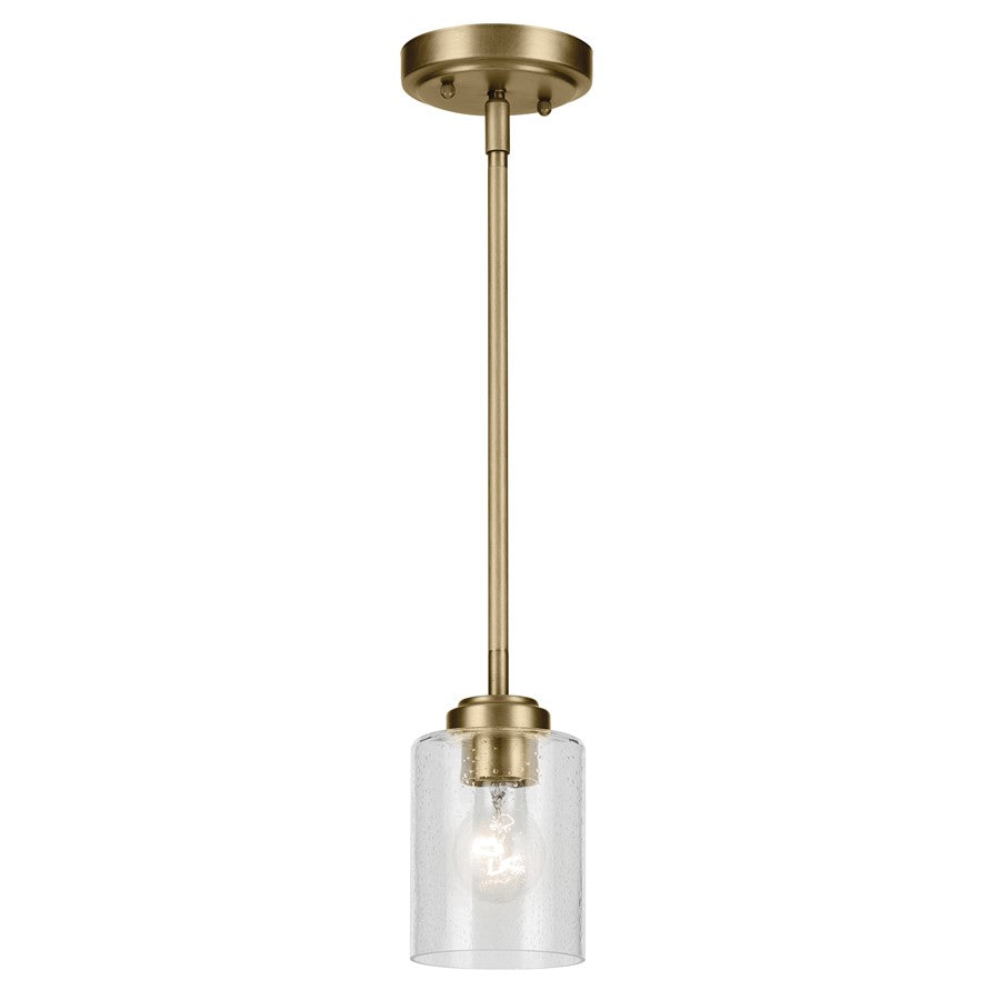 Kichler Winslow 1 Light Mini Pendant, Natural Brass/Clear Seeded - 44032NBR