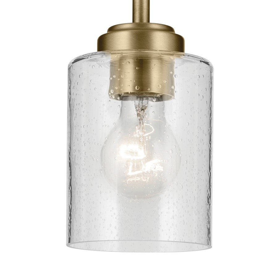 Kichler Winslow 1 Light Mini Pendant, Natural Brass/Clear Seeded