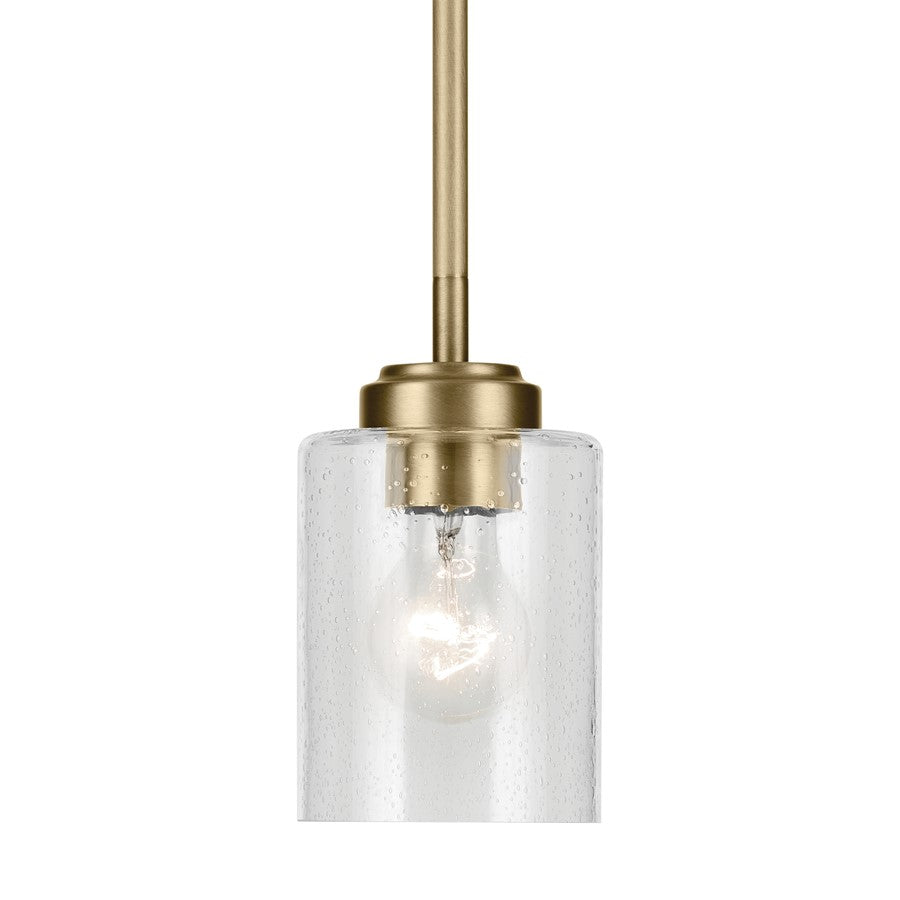 Kichler Winslow 1 Light Mini Pendant, Natural Brass/Clear Seeded