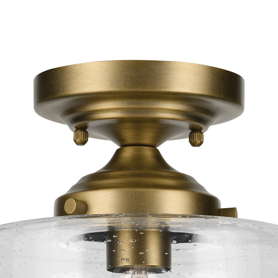 Kichler Winslow 1 Light Semi Flush Light, Natural Brass/Clear Seeded