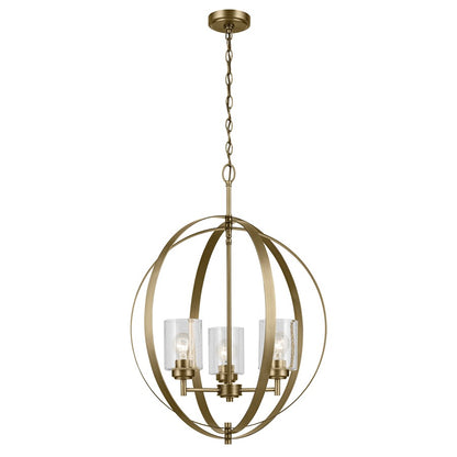 Kichler Winslow 3 Light Chandelier 1 Tier Medium, Brass/Clear Seeded - 44034NBR