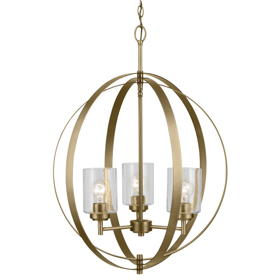 Kichler Winslow 3 Light Chandelier 1 Tier Medium, Brass/Clear Seeded