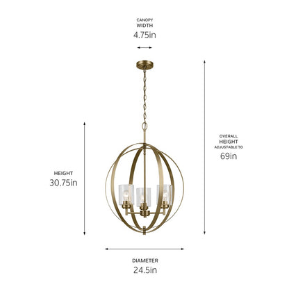 Kichler Winslow 3 Light Chandelier 1 Tier Medium, Brass/Clear Seeded